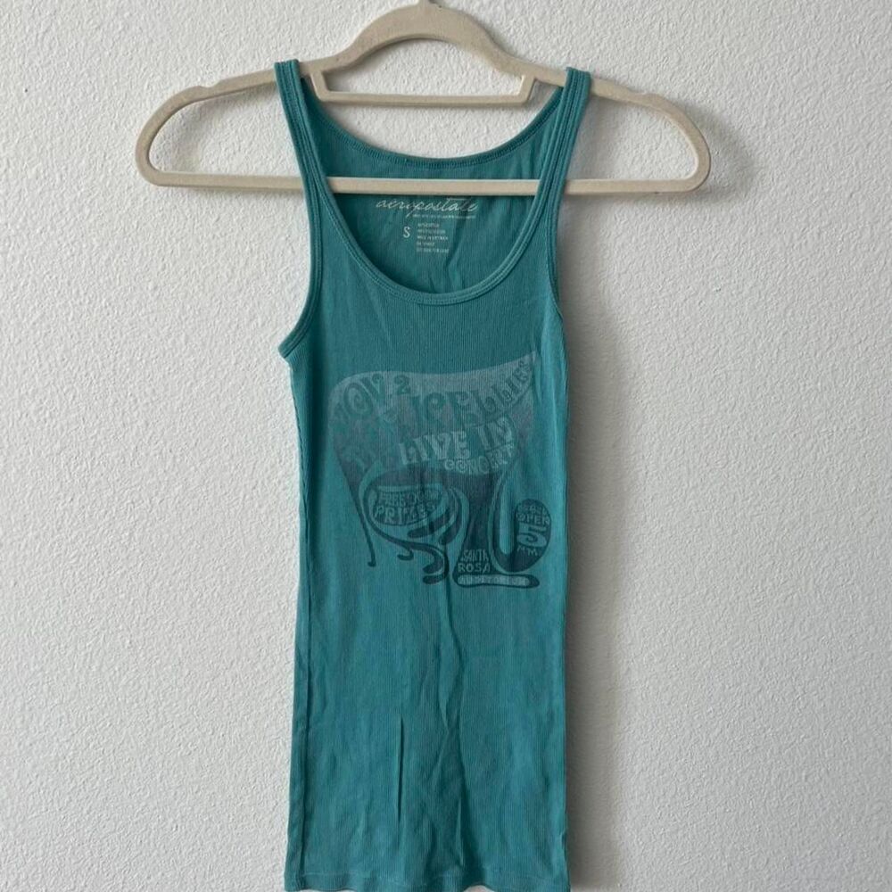 Aeropostale Y2K Tank Top Women's S Graphic Fitted Swan Blue Vintage 2000s